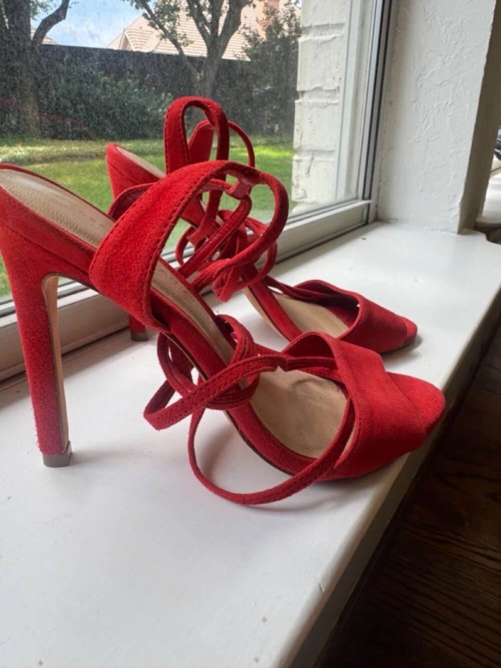 Sexy Red Loeffler Randall Suede Heels Size 6.5 (36.5) - Picture 5 of 8